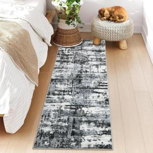 Garvee Modern Abstract Washable Area Rug 5×7 for Living Room Indoor Contemporary Floor Carpet Soft Low Pile Dining Room Mat Non Slip Foldable Thin Rugs for Bedroom Office, Black Grey(Grey Black)