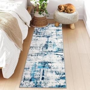 Garvee Modern Abstract Washable Area Rug 5×7 for Living Room Indoor Contemporary Floor Carpet Soft Low Pile Dining Room Mat Non Slip Foldable Thin Rugs for Bedroom Office, Black Grey(Blue)