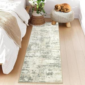 Garvee Modern Abstract Washable Area Rug 5×7 for Living Room Indoor Contemporary Floor Carpet Soft Low Pile Dining Room Mat Non Slip Foldable Thin Rugs for Bedroom Office, Black Grey(Beige)