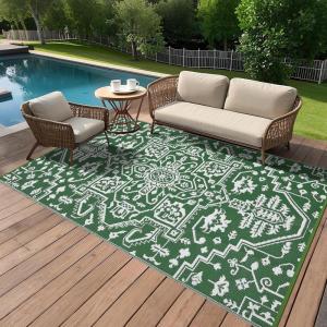 Garvee Outdoor Rug Carpet Waterproof 9×12 Outdoor Patio Rug Mat Reverisble Plastic Straw Large Outdoor Rug for RV Camping Picnic Beach Balcony, Picnic (Grey/White)(Green/White)