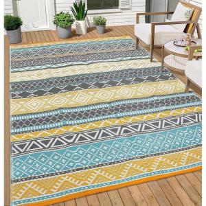 Garvee Outdoor Rugs 8×10 Waterproof for Patios Clearance, Plastic Straw Mats for Backyard, Porch, Deck, Balcony, Reversible, Black + White(Black & Coffee)
