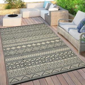Garvee Outdoor Rugs 8×10 Waterproof for Patios Clearance, Plastic Straw Mats for Backyard, Porch, Deck, Balcony, Reversible, Black + White(Blue & Gray)