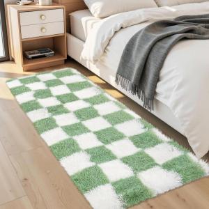 Garvee Plush Fuzzy 9×12 Area Rugs for Living Room, Washable Plush Checkered Rug for Bedroom, Modern Shag Rainbow Rugs Non Slip Soft Furry Large Carpet for Kids Room Nursery Home Decor(Green)