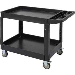 Garvee Service Utility Cart 2-Shelf Utility/Service Cart, 500-Pound Capacity, Storage Handle, for Warehouse/Garage/Cleaning/Manufacturing，45″X25″ Black