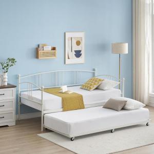 Garvee Twin Metal Daybed with Trundle, Pullout Trundle Bed Frame with Arched Headboard, Guest Sofa Bed with Steel Slat Support, No Box Spring Required, Easy Assembly, Black(White)