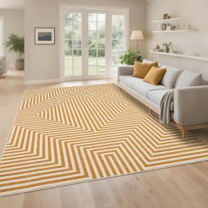 Garvee Washable 8×10 Area Rugs for Living Room Boho Orange Large Rug Ultra-Thin Soft Abstract Rug Non Shedding Bedroom Floor Covers Modern Indoor Accent Carpet for Dining Room Nursery, Orange