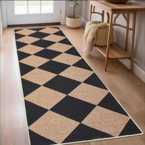 Garvee Washable Easy Jute Rug 5×7 Modern Striped Living Room Rug with Non-Slip Backing, Non Shedding Neutral Floor Mats, Indoor Outdoor Carpet for Bedroom, Patio, Backyard, Brown(Diamond|black&brown)