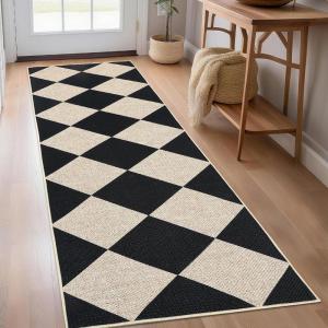 Garvee Washable Easy Jute Rug 5×7 Modern Striped Living Room Rug with Non-Slip Backing, Non Shedding Neutral Floor Mats, Indoor Outdoor Carpet for Bedroom, Patio, Backyard, Brown(Diamond|black&natural)
