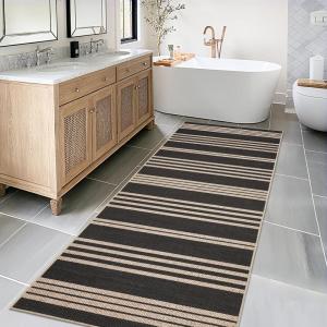 Garvee Washable Easy Jute Rug 5×7 Modern Striped Living Room Rug with Non-Slip Backing, Non Shedding Neutral Floor Mats, Indoor Outdoor Carpet for Bedroom, Patio, Backyard, Brown(Striped|black/Natural)