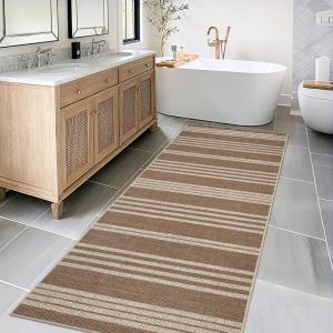 Garvee Washable Easy Jute Rug 5×7 Modern Striped Living Room Rug with Non-Slip Backing, Non Shedding Neutral Floor Mats, Indoor Outdoor Carpet for Bedroom, Patio, Backyard, Brown(Striped|brown)
