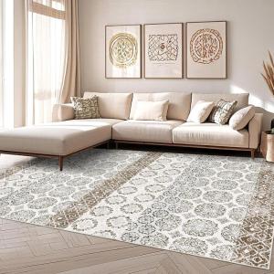 Garvee Washable Rug 9×12 Living Room Rug Modern Abstract Rugs with Non Slip Backing Non Shedding Low Pile Throw Mats Contemporary Foldable Floor Carpet for Dining Room, Bedroom, Office, Coffee(Modern|beige)