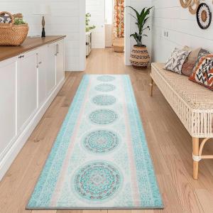 Garvee Washable Rug 9×12 Living Room Rug Modern Abstract Rugs with Non Slip Backing Non Shedding Low Pile Throw Mats Contemporary Foldable Floor Carpet for Dining Room, Bedroom, Office, Coffee(Floral|light Blue)