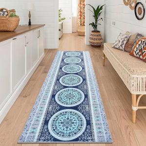 Garvee Washable Rug 9×12 Living Room Rug Modern Abstract Rugs with Non Slip Backing Non Shedding Low Pile Throw Mats Contemporary Foldable Floor Carpet for Dining Room, Bedroom, Office, Coffee(Floral|dark Blue)