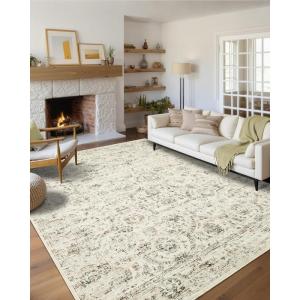 Garvee Washable Rugs 8×10 Area Rugs for Living Room Vintage Non Slip Throw Rugs Large Bedroom Rug Distressed Low Pile Non Shedding Stain Resistant Carpet for Dining Room Office Classroom, 8’x10′ Beige