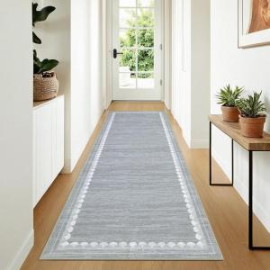 Garvee Washable Solid 8×10 Rugs for Living Room Bedroom,Non Slip Stain-Resistant Border Scalloped Rug for Dining Room Office,Low-Pile Soft Neutral Carpets for Under Table Farmhouse Playroom, Beige(Grey)