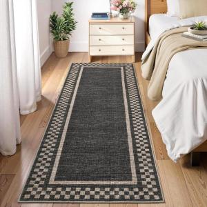 Garvee Washable Solid 8×10 Rugs for Living Room Bedroom,Non Slip Stain-Resistant Border Scalloped Rug for Dining Room Office,Low-Pile Soft Neutral Carpets for Under Table Farmhouse Playroom, Beige(Black)