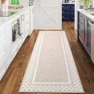 Garvee Washable Solid 8×10 Rugs for Living Room Bedroom,Non Slip Stain-Resistant Border Scalloped Rug for Dining Room Office,Low-Pile Soft Neutral Carpets for Under Table Farmhouse Playroom, Beige(Beige)