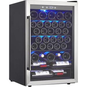 Garvee Wine Fridge 36 Bottle, Wine Cooler Refrigerator with 40~61°F Digital Temperature Control, Wine Refrigerator Freestanding for Red White Wine, Champagne, Beer with Blue Interior Light