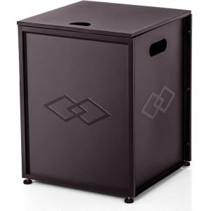 Propane Metal Tank Cover Table 16 in for Gas Fire Pits, Hides Any Standard 20 LB Propane Tanks, Hideaway Table with Side Handles(Brown)