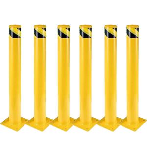 Safety Bollard 6 Packs, 48 in Height Bollard Post, 4.5 in Diameter, Yellow Safety Steel Bollard Post with 24 Anchor Bolts, for Traffic Control, Driveway Barrier, Parking Pole