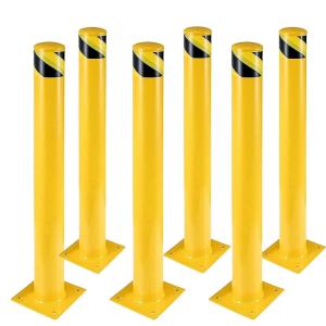 Safety Bollard 6 Packs, Garvee 36 in Height Bollard Post, 4.5 in Diameter, Yellow Safety Steel Bollard Post with 24 Anchor Bolts, for Traffic Control, Driveway Barrier, Parking Pole(36 inch Safety Bollard 6 Packs)