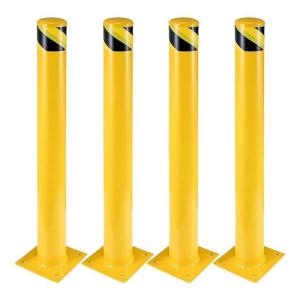 Safety Bollard, Towallmark 4 Packs 48 in Height Bollard Post, 4.5 in Diameter, Yellow Safety Steel Bollard Post with 8 Anchor Bolts, for Traffic Control, Driveway Barrier, Parking Pole