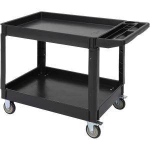 Service Cart 2-Shelf, Storage Handle, 500 LBS Capacity, for Warehouse/Garage/Cleaning/Manufacturing，45 in X25 in(Black)