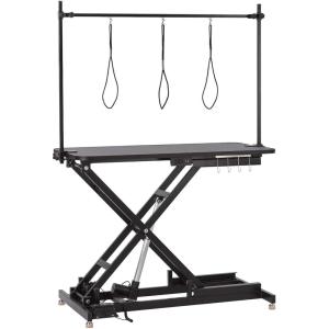 Upgrade 47 in Electric Grooming Table, Large Height Adjustable, Heavy Duty Collapsible Dog Grooming Station with Overhead Arms, Noose, Maximum Capacity Up to 264 LBS, Black