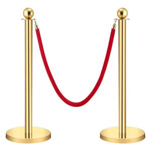 Velvet Ropes and Posts, GARVEE Crowd Control Barriers, 1 Red Velvet Rope 5 ft, 2 Pcs 38 in Gold Stanchion Post with Ball Top for Red Carpet, Theaters, Parties, Wedding, Exhibition