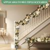 6 ft Christmas Garland with 20 LED Lights, Pre-Lit Gold Xmas Garland with Pine Cones, Ribbons, Magnolia, Ball Ornaments, Christmas Decoration on Mantle Fireplace Front Door(Gold & White)