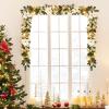 6 ft Christmas Garland with 20 LED Lights, Pre-Lit Gold Xmas Garland with Pine Cones, Ribbons, Magnolia, Ball Ornaments, Christmas Decoration on Mantle Fireplace Front Door(Gold & White)