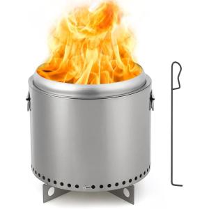 16.5 in Low Smoke Outdoor Mini Fire, Stainless Steel Smokeless Fire Pit for Outdoor Use, Backyard Gatherings, Camping, and Picnics, Includes Fire Hook(silver)