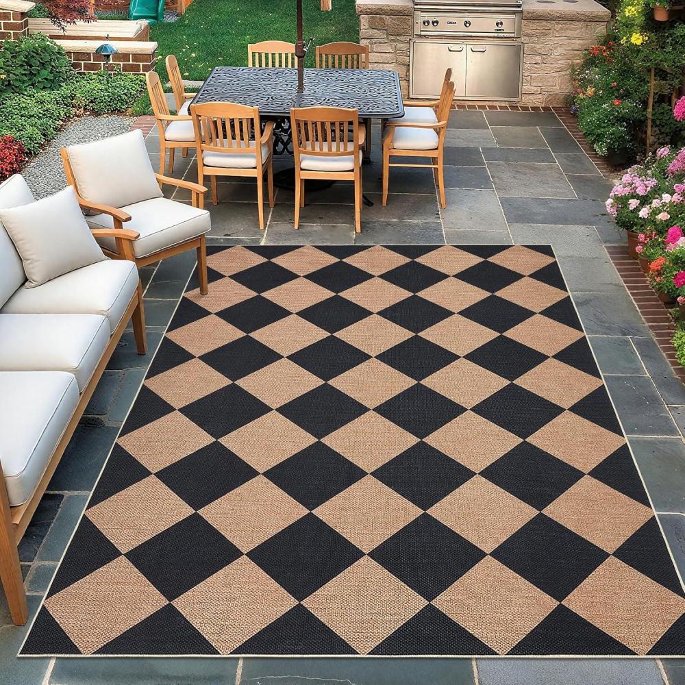 image:imageGarvee Living Room Rug 6x9 Washable Outdoor Rug for Bedroom Easy Jute Area Rugs Modern Checkered Office Carpet Stain Resistant Farmhouse Floor Cover Black and Brwon Rug