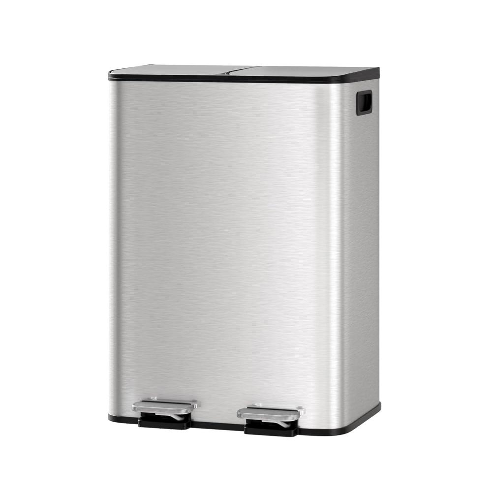 image:imageGarvee Trash Can 2 x 106 gal 2 x 40 L Garbage Can for Kitchen Dual Compartment Recycling Kitchen Step Trash Bin Stainless Steel Trash and Recycle Bin Combo with SoftClose LidSilverSilver