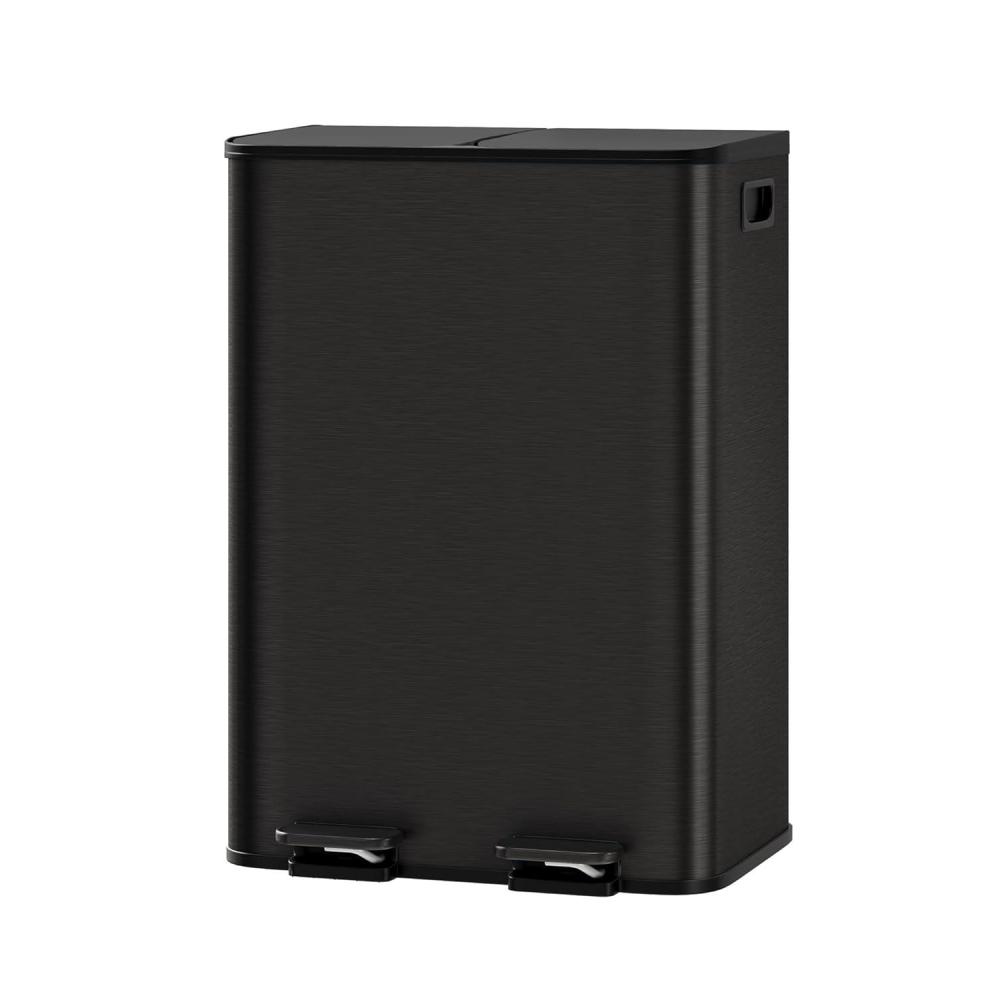 image:imageGarvee Trash Can 2 x 106 gal 2 x 40 L Garbage Can for Kitchen Dual Compartment Recycling Kitchen Step Trash Bin Stainless Steel Trash and Recycle Bin Combo with SoftClose LidSilverMatte Black