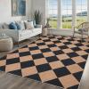 Garvee Living Room Rug 6×9 Washable Outdoor Rug for Bedroom Easy Jute Area Rugs Modern Checkered Office Carpet Stain Resistant Farmhouse Floor Cover Black and Brwon Rug
