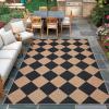 Garvee Living Room Rug 6×9 Washable Outdoor Rug for Bedroom Easy Jute Area Rugs Modern Checkered Office Carpet Stain Resistant Farmhouse Floor Cover Black and Brwon Rug