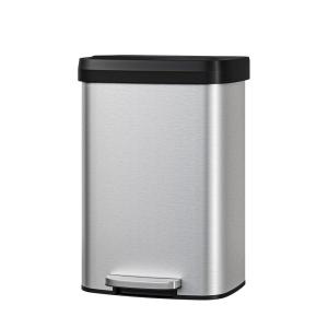 Garvee 16 gal / 60 L Stainless Steel Trash Can with Lid, Large Garbage Can for Kitchen, Rustproof Step-on Kitchen Metal Trash Bin with Liner Rim, Rear Handle, Soft Close Plastic Lid, Silver(Silver)