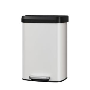 Garvee 16 gal / 60 L Stainless Steel Trash Can with Lid, Large Garbage Can for Kitchen, Rustproof Step-on Kitchen Metal Trash Bin with Liner Rim, Rear Handle, Soft Close Plastic Lid, Silver(White)