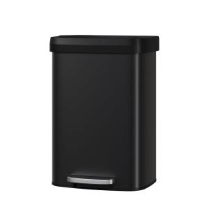 Garvee 16 gal / 60 L Stainless Steel Trash Can with Lid, Large Garbage Can for Kitchen, Rustproof Step-on Kitchen Metal Trash Bin with Liner Rim, Rear Handle, Soft Close Plastic Lid, Silver(Black)