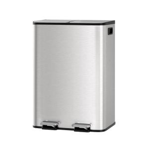 Garvee Trash Can, 2 x 10.6 gal (2 x 40 L) Garbage Can for Kitchen Dual Compartment Recycling Kitchen Step Trash Bin, Stainless Steel Trash and Recycle Bin Combo with Soft-Close Lid,Silver(Silver)