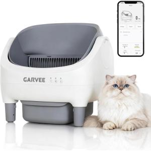 Garvee Self Cleaning Litter Box, Open-Top Automatic Cat Litter Box with APP Control, Odor-Free Waste Disposal Includes Trash Bags, 10.5L Large Waste Bin, for Multiple Cats, White/Grey(White & Grey)