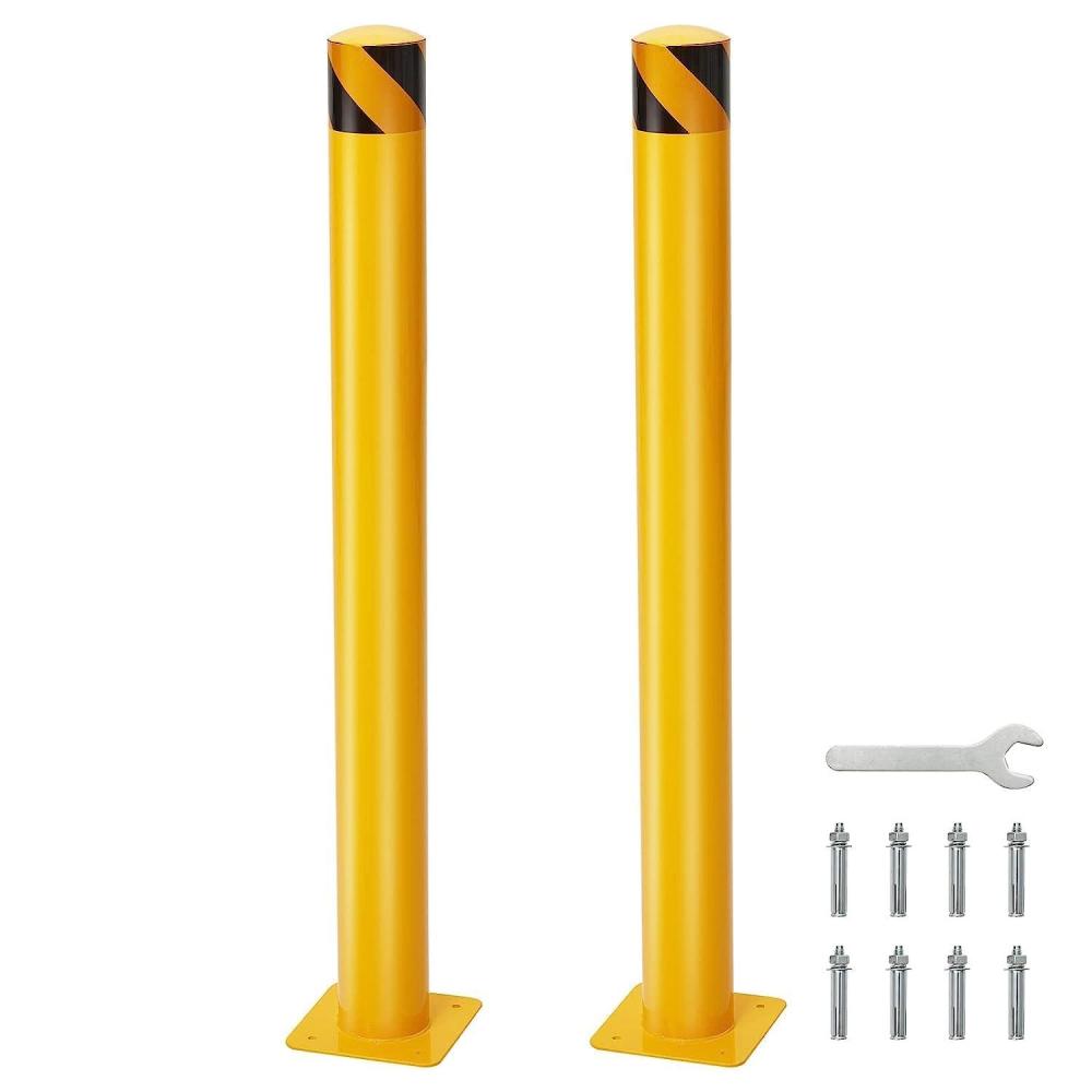 image:imageGarvee Safety Bollard 2 Packs 36 in Height Bollard Post 45 in Diameter Yellow Safety Steel Bollard Post with 8 Anchor Bolts for Traffic Control Driveway Barrier Parking Pole