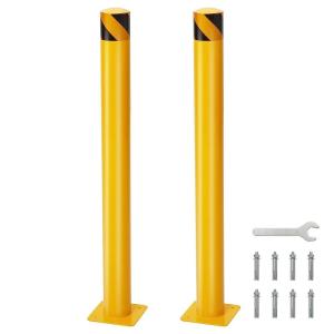 Garvee Safety Bollard 2 Packs 36 in Height Bollard Post, 4.5 in Diameter, Yellow Safety Steel Bollard Post with 8 Anchor Bolts, for Traffic Control, Driveway Barrier, Parking Pole