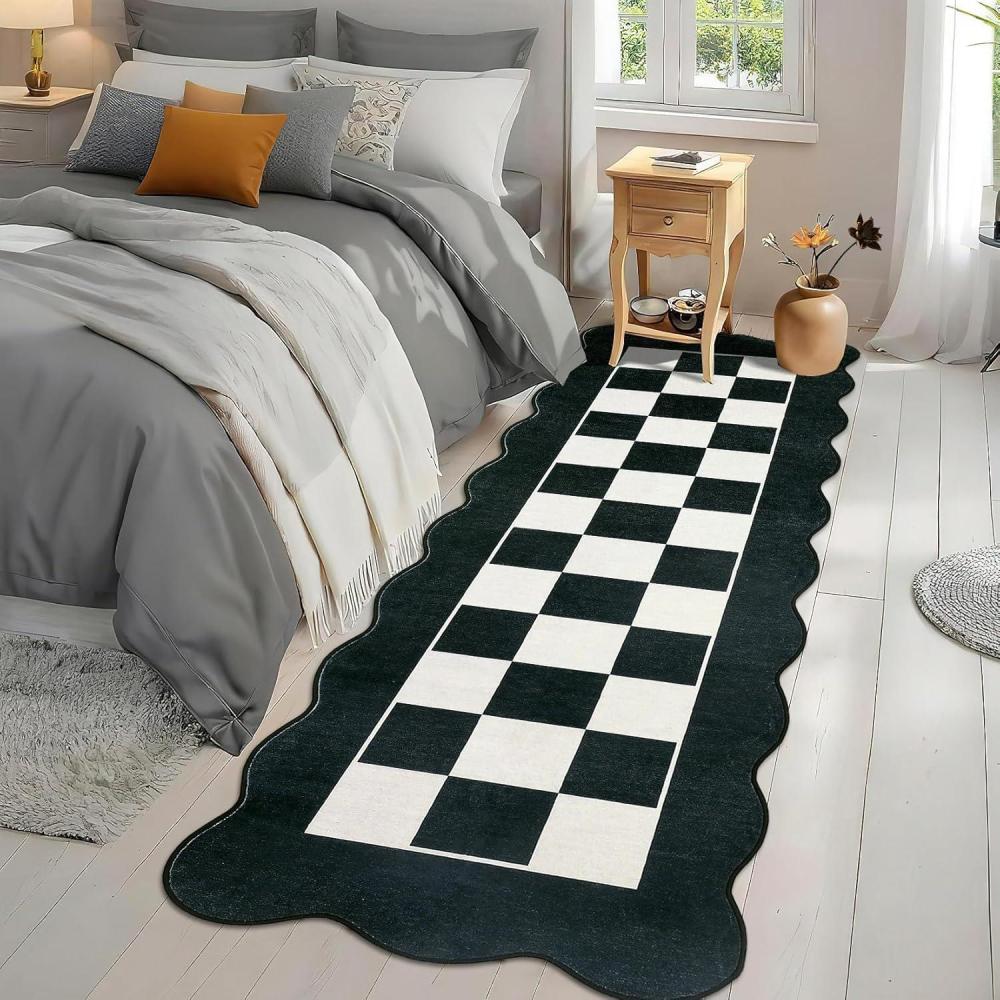 image:imageGarvee 8x10 Rug for Bedroom Modern Plaid Rugs for Living Room Non Skid Chrismas Rug Non Slip Stain Resistant Dining Room Area Rug Washable Office Area Rug GreenBlack  Whitescalloped