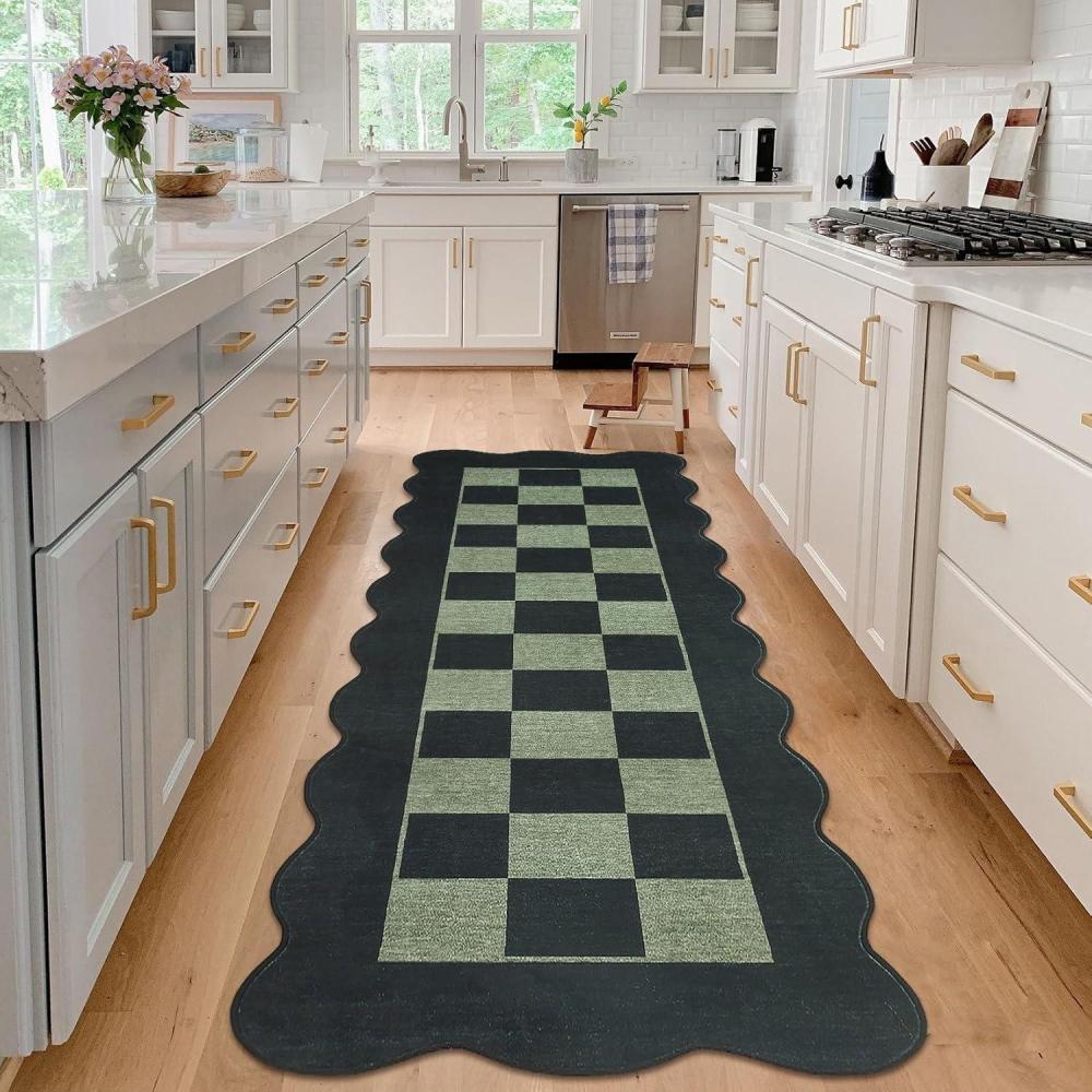 image:imageGarvee 8x10 Rug for Bedroom Modern Plaid Rugs for Living Room Non Skid Chrismas Rug Non Slip Stain Resistant Dining Room Area Rug Washable Office Area Rug GreenBlack  Greenscalloped
