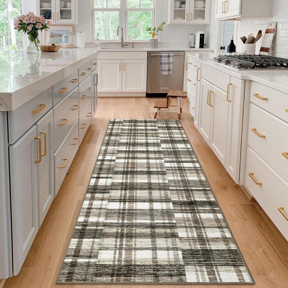 image:imageGarvee 8x10 Rug for Bedroom Modern Plaid Rugs for Living Room Non Skid Chrismas Rug Non Slip Stain Resistant Dining Room Area Rug Washable Office Area Rug GreenPlaidbeige