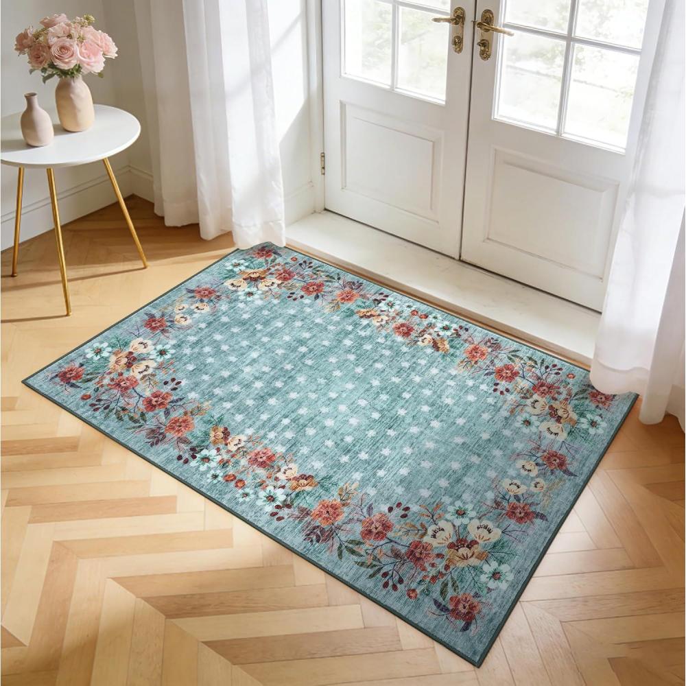 image:imageGarvee Blue 5x7 Area Rugs for Living Room Washable Floral Rug with NonSlip Backing LowPile Carpet for Bedroom Dining RoomGreen
