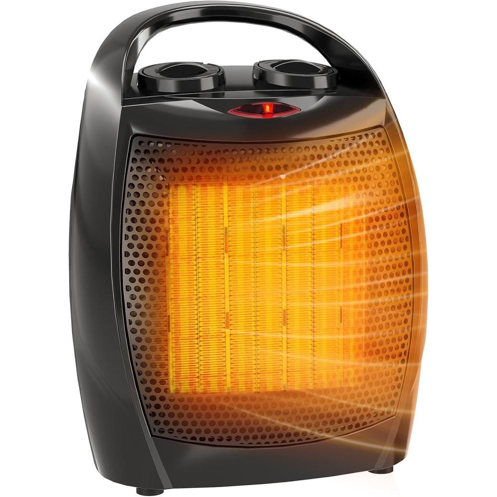 image:imageGarvee Space Heater  Electric Heaters wThermostat 1500W750W Fast Heating Ceramic Desk Top Heater amp Fan TipOver Overheat Protection Safe Quiet for Office Room Thermostat Heater Fan SilverBLACK BRIGHT