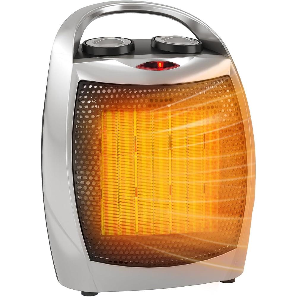 image:imageGarvee Space Heater  Electric Heaters wThermostat 1500W750W Fast Heating Ceramic Desk Top Heater amp Fan TipOver Overheat Protection Safe Quiet for Office Room Thermostat Heater Fan SilverSILVER BRIGHT